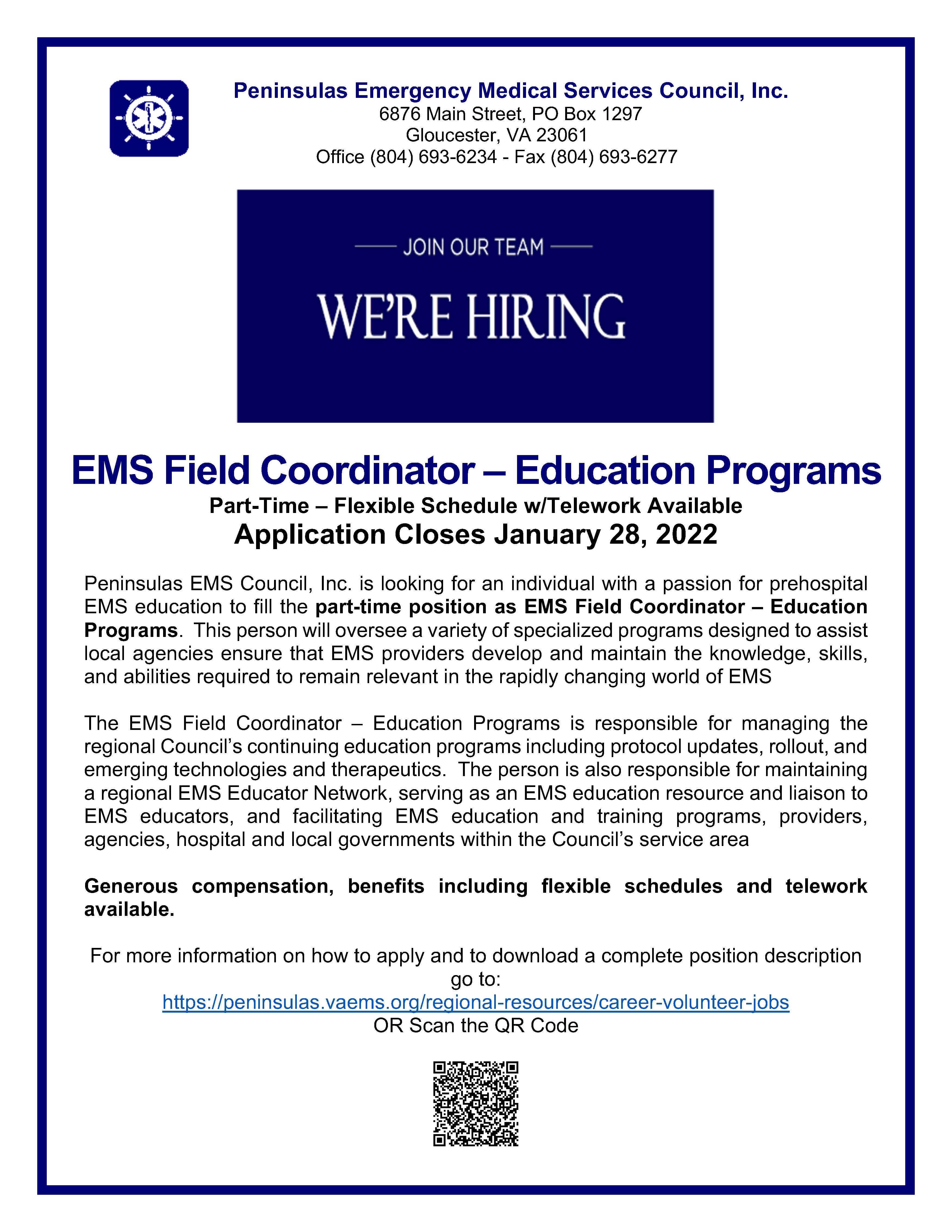 EMS Field Coordinator Education Programs Job Flyer Final