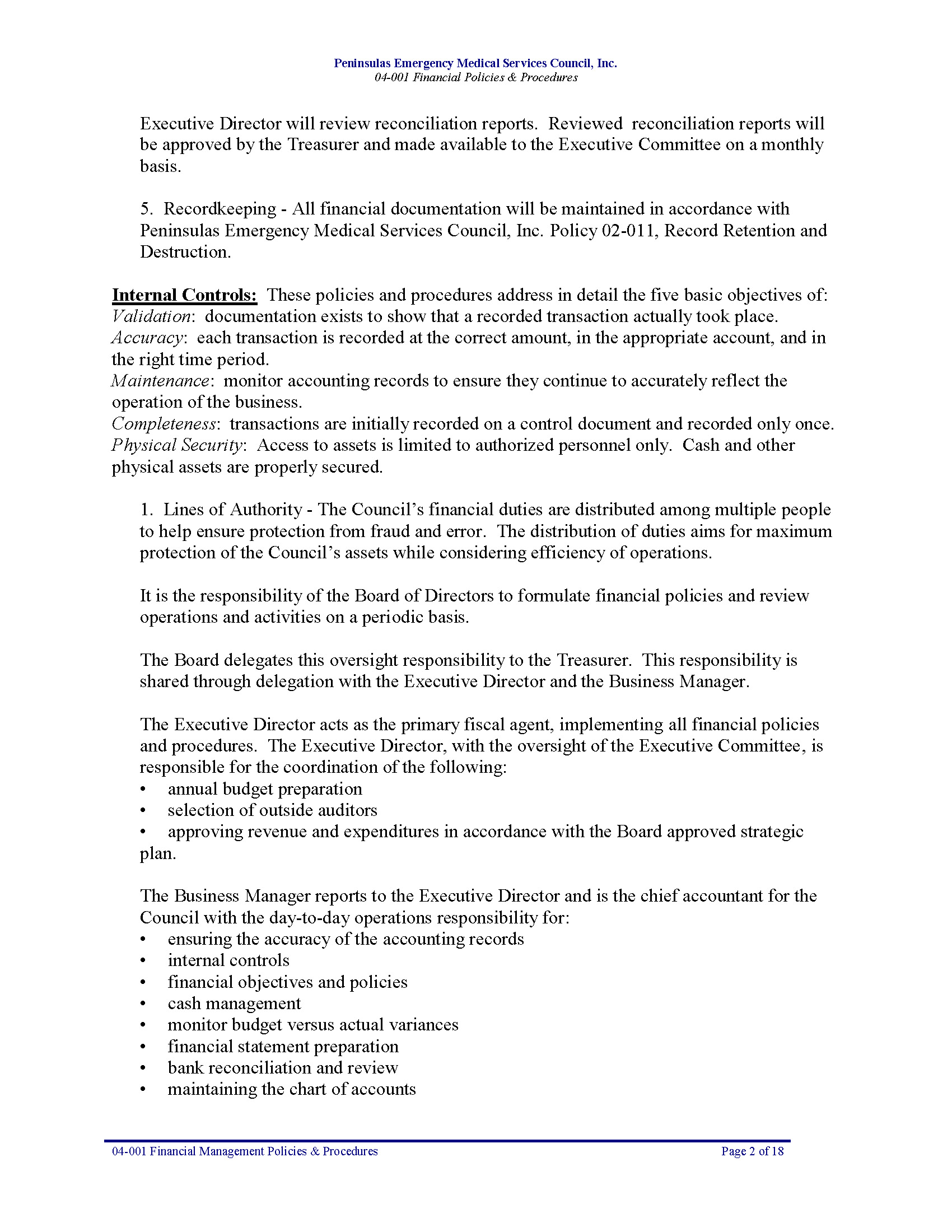 04 001 PEMS Financial Management Policies Procedures 09 18 Page 02