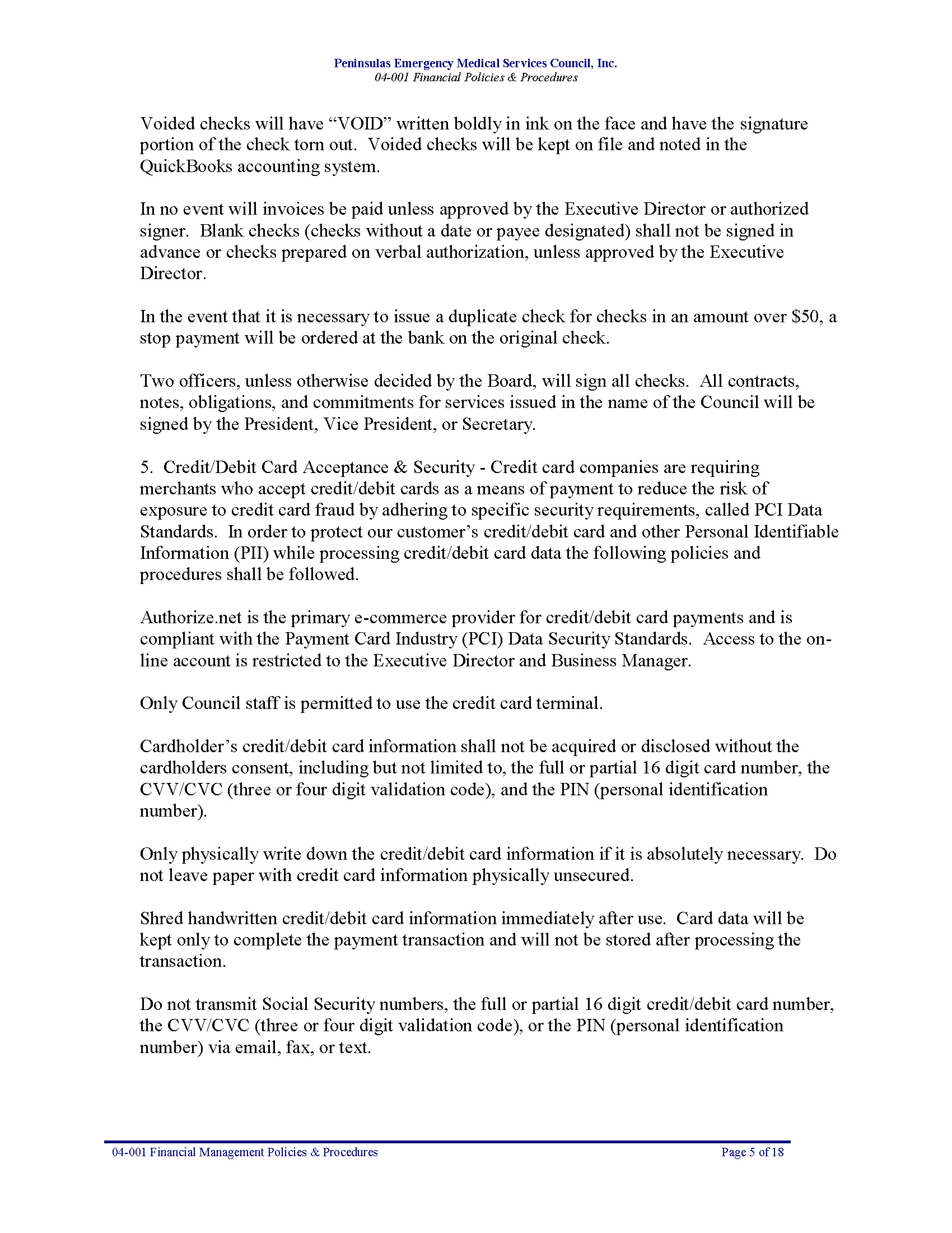 04 001 PEMS Financial Management Policies Procedures 09 18 Page 05