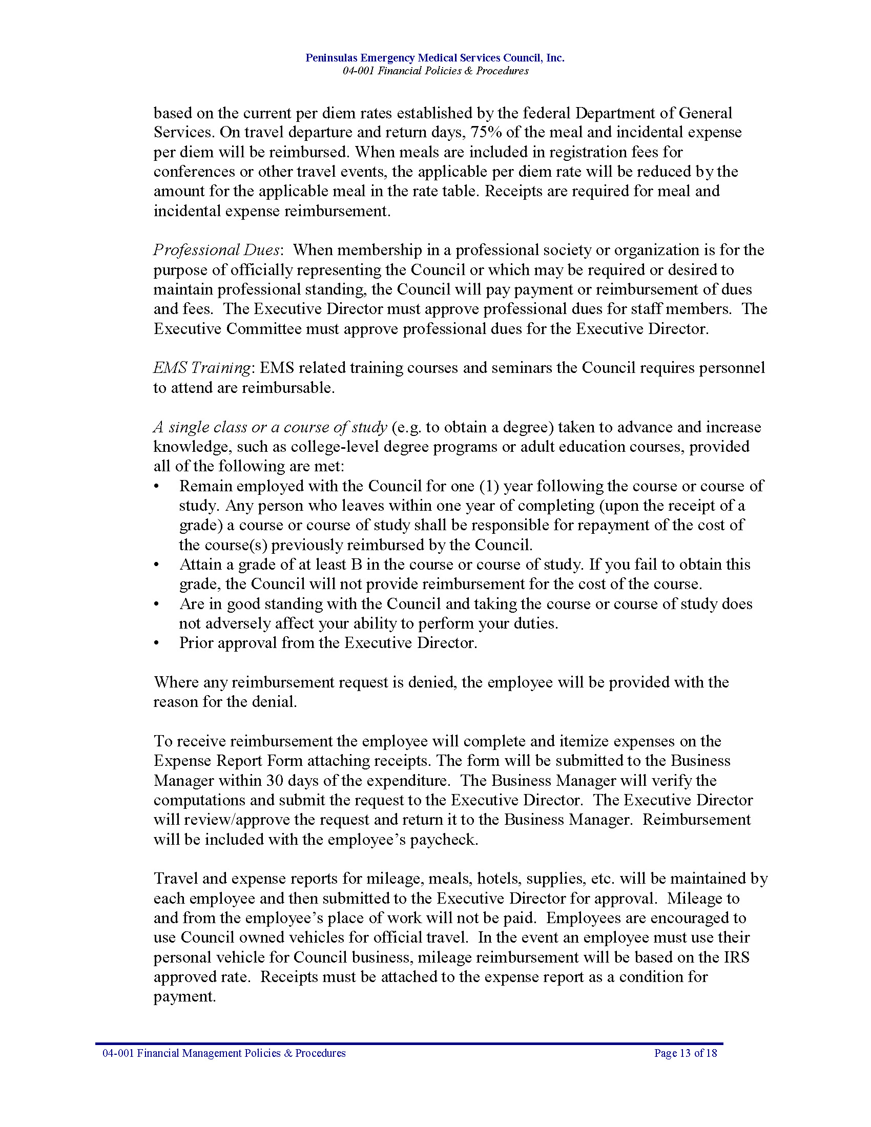 04 001 PEMS Financial Management Policies Procedures 09 18 Page 13