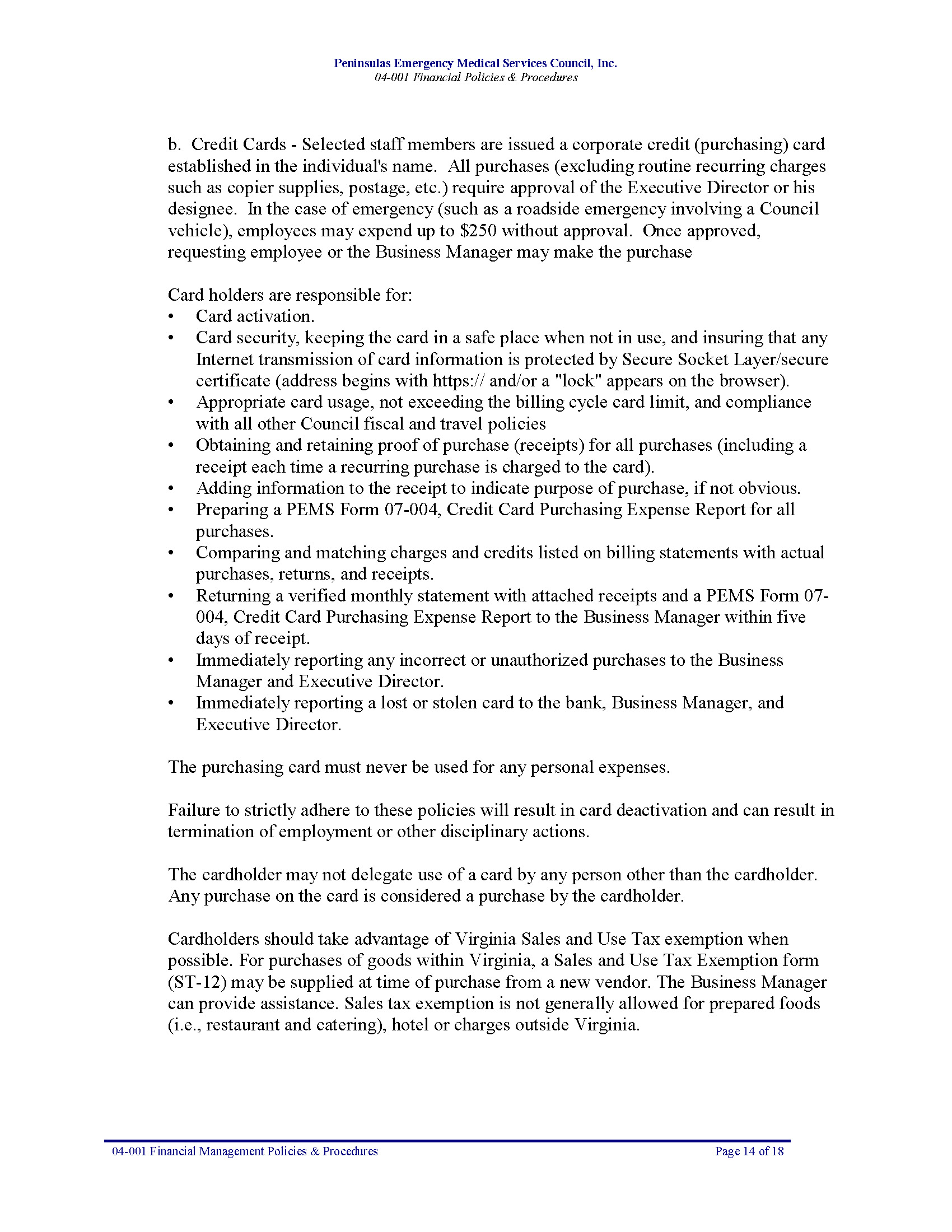 04 001 PEMS Financial Management Policies Procedures 09 18 Page 14