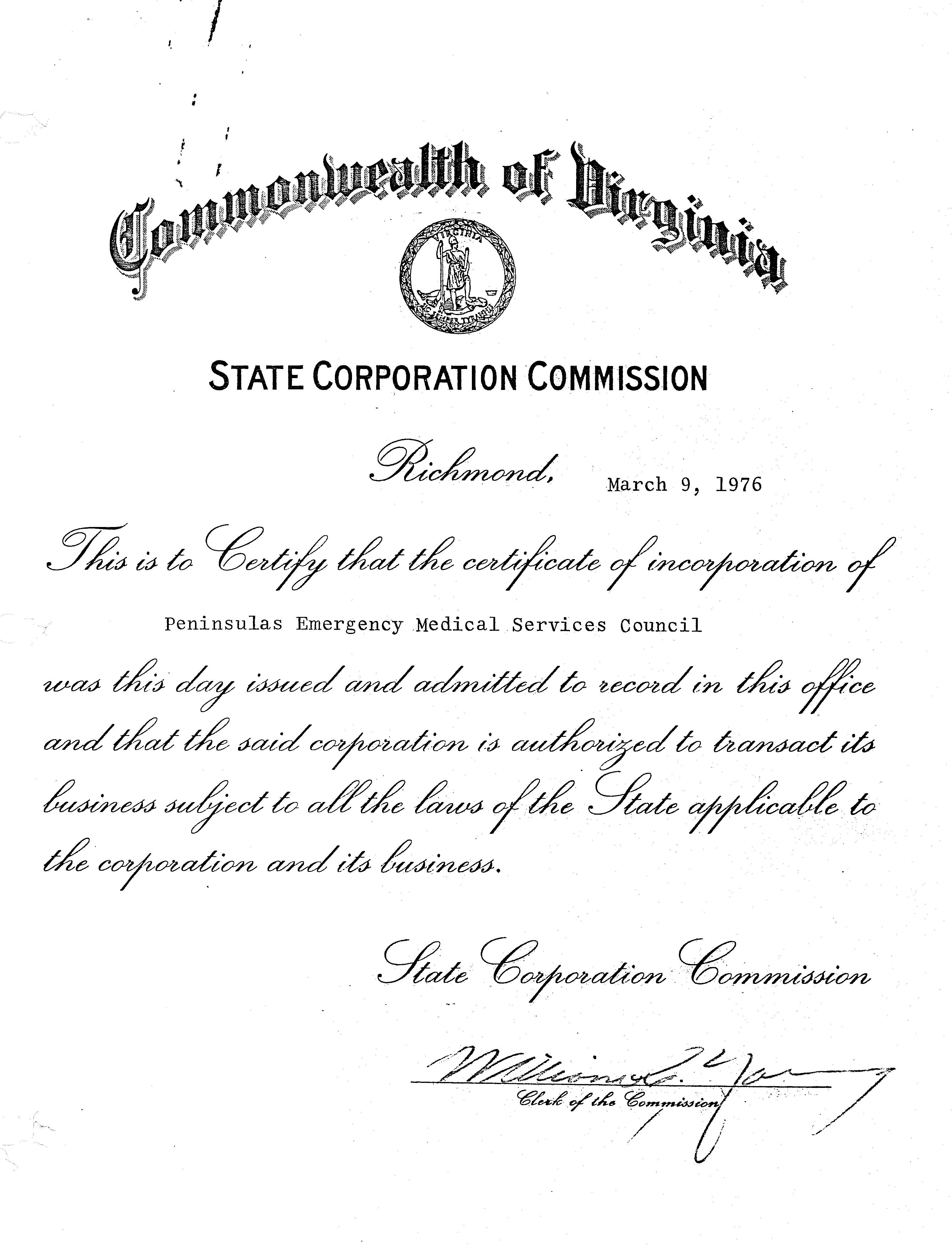 PEMS Articles of Incorporation Page 1